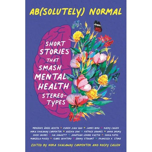 Paperback short story book cover with colorful flowers and brain graphic