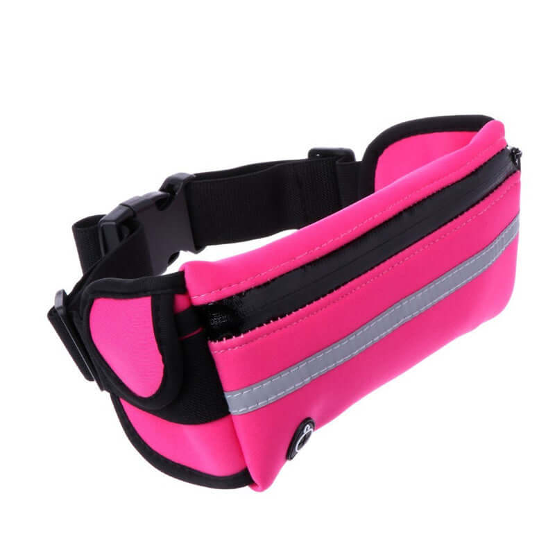 Pink sports running belt fanny pack with zip front pouch and adjustable straps