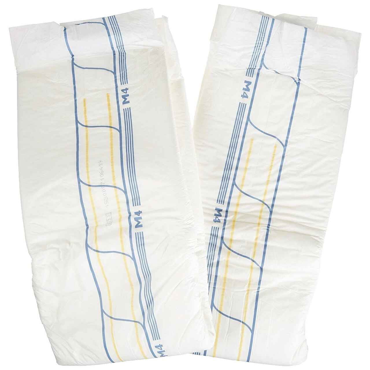Level 4 adult diapers, two-pack view with blue grid lines and tabs