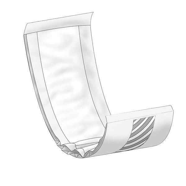 Booster pad insert diagram showing curved shape and absorbent area tabs
