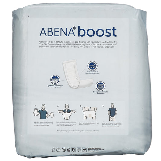 ABENA Boost Maxi booster pads package back with usage icons and printed text