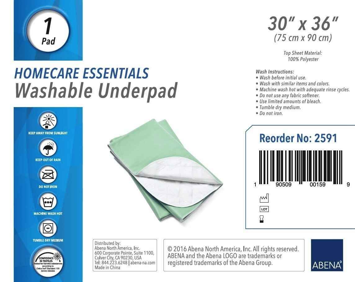 Washable underpad 30 x 36 in, mint-green and white, folded for storage