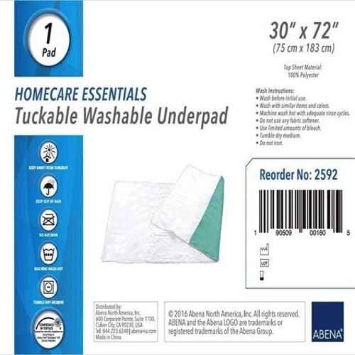 30 x 72 in washable underpad with tuckable flaps, white and mint folded pad