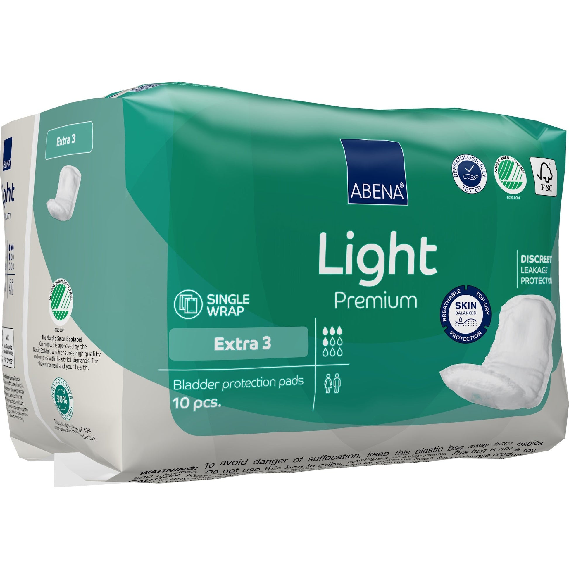 Light Premium Extra 3 bladder control pads, single wrap, discreet leakage protection