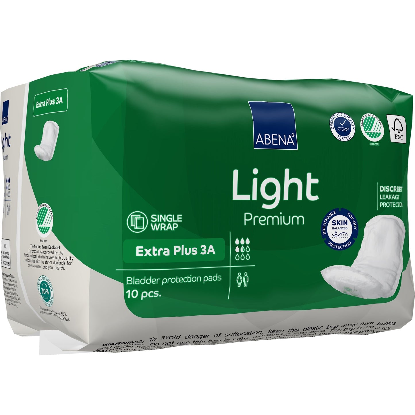 Abena Light Premium Extra Plus 3A bladder control pads, 10 pcs, single wrap pack
