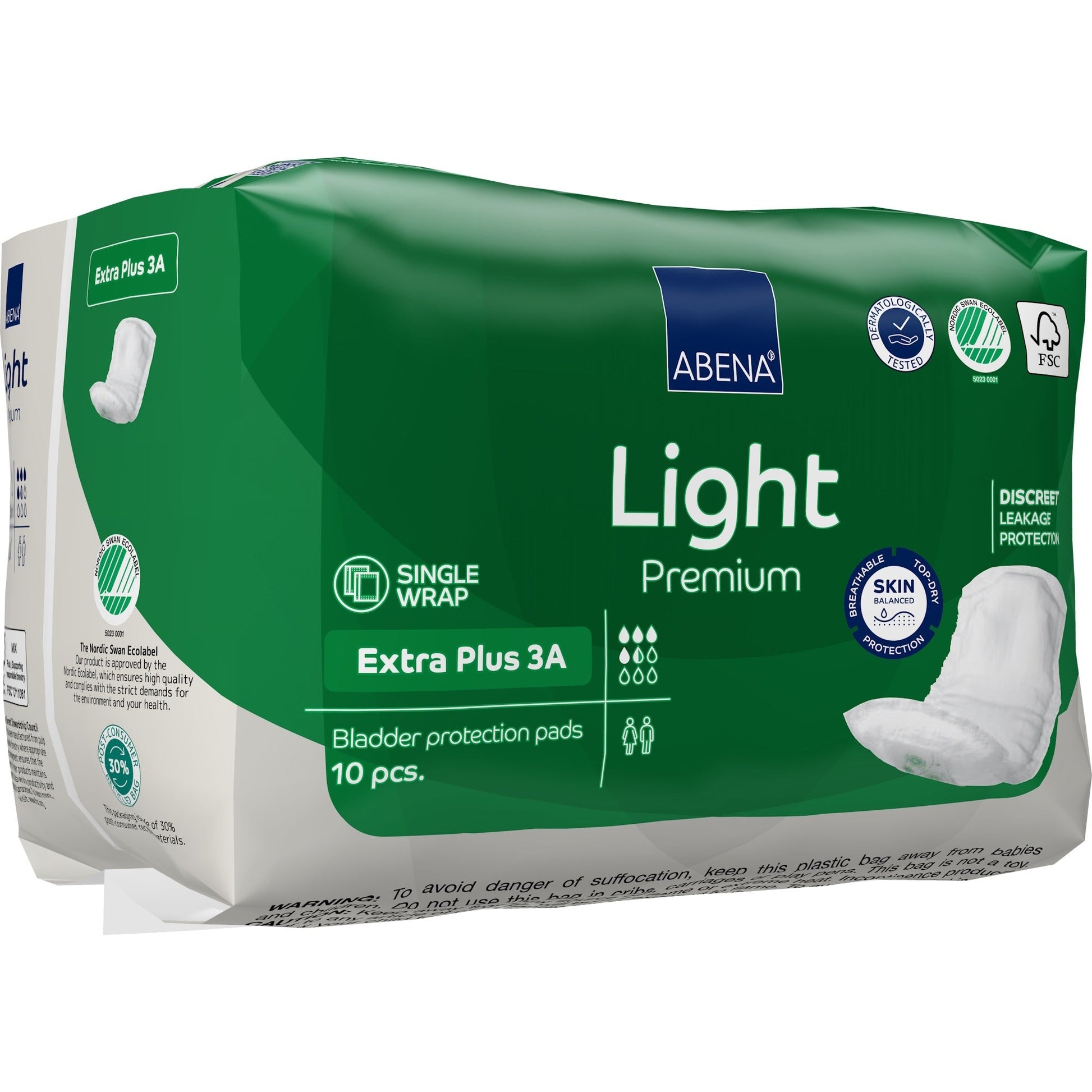 Abena Light Premium Extra Plus 3A bladder control pads, 10 pcs, single wrap pack