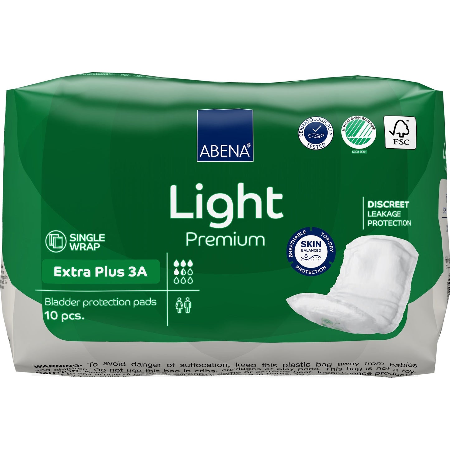 Abena Light Premium Extra Plus 3A bladder protection pads, 10 pcs, green pack front