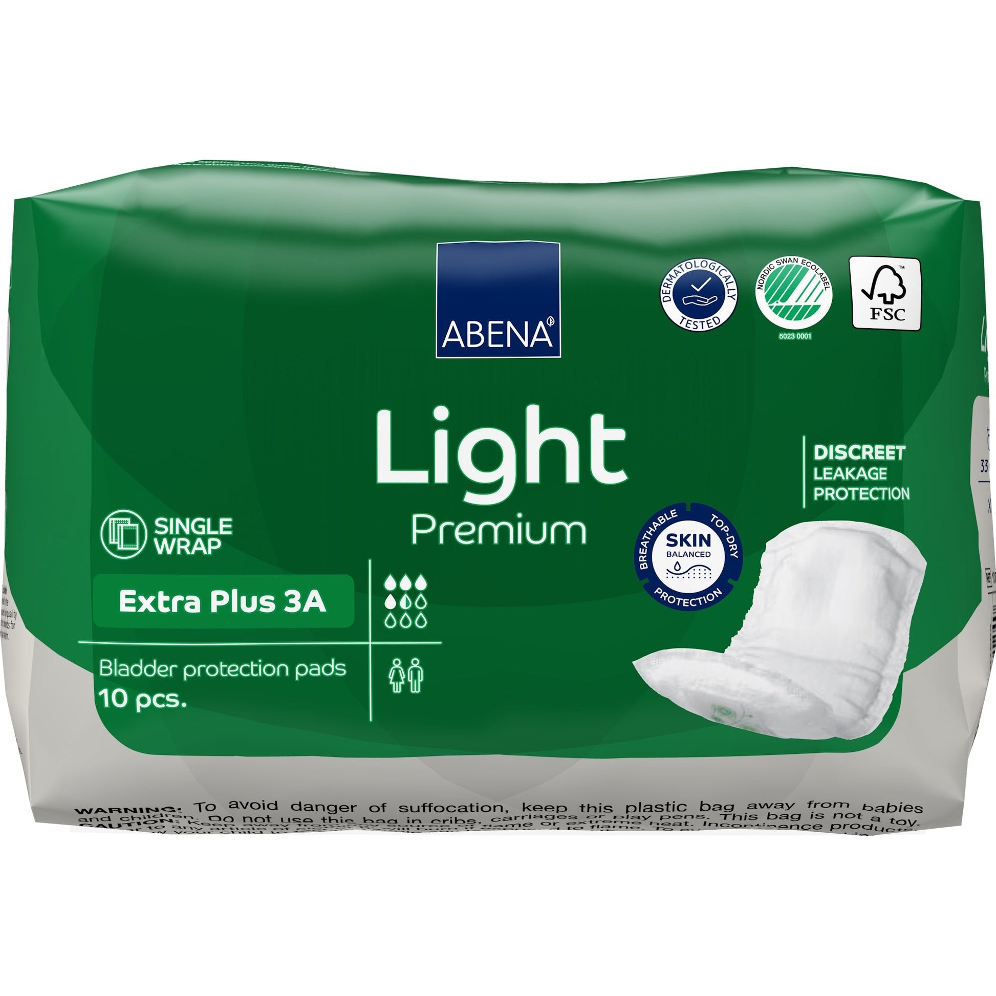 Abena Light Premium Extra Plus 3A bladder protection pads, 10 pcs, green pack front