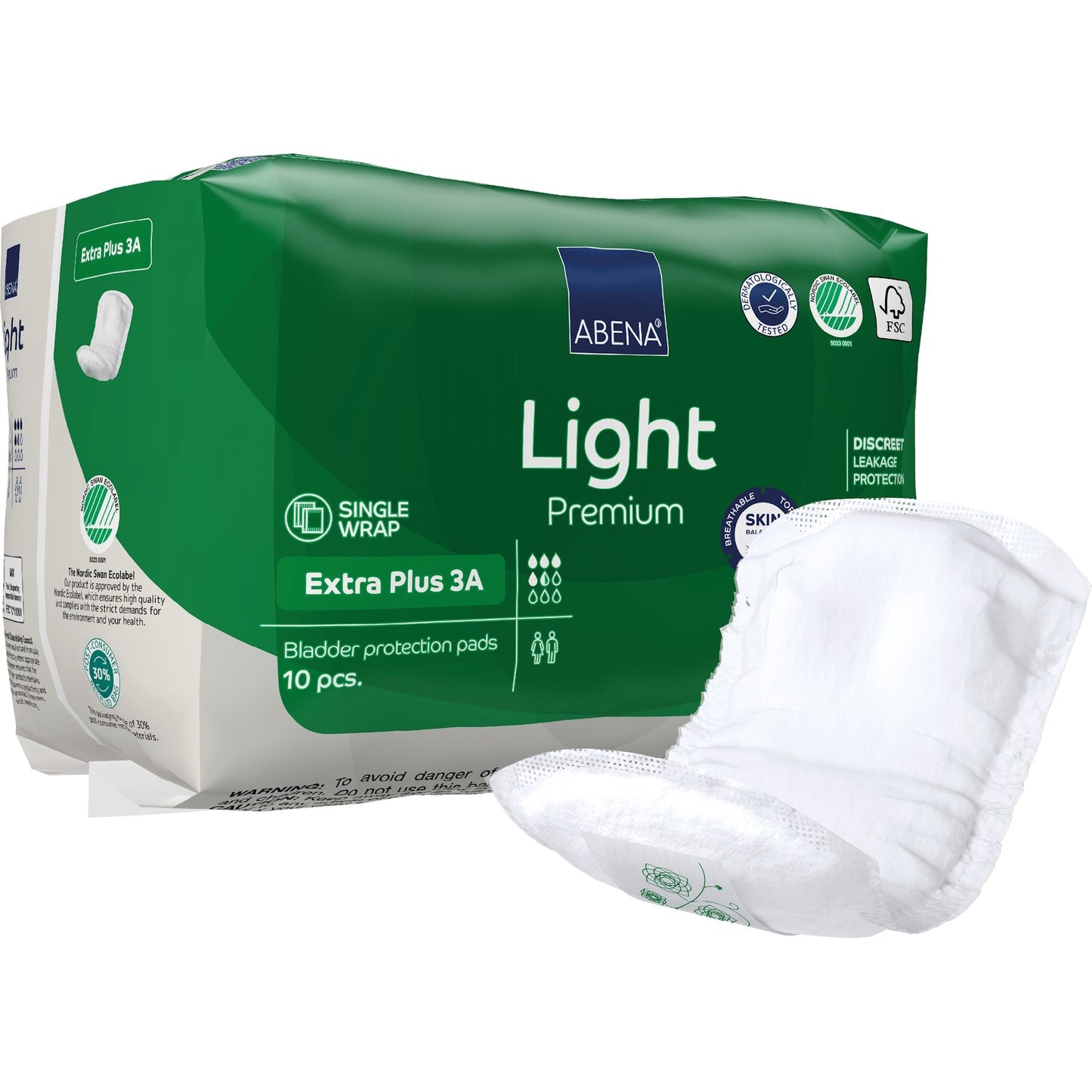 Abena Light Premium Extra Plus 3A bladder control pads, 10 pcs, in green package