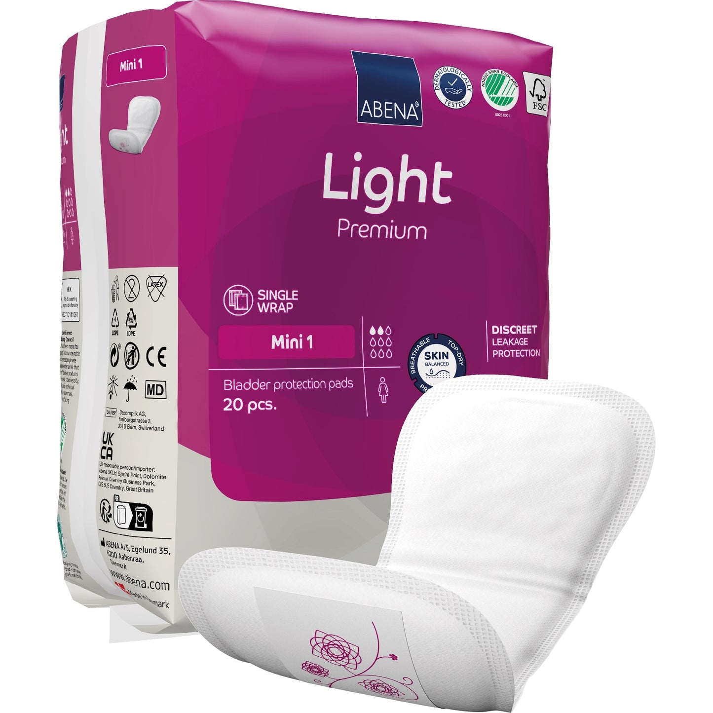 Light Premium Mini 1 bladder pads, 20 pcs, single-wrap pack with folded pad