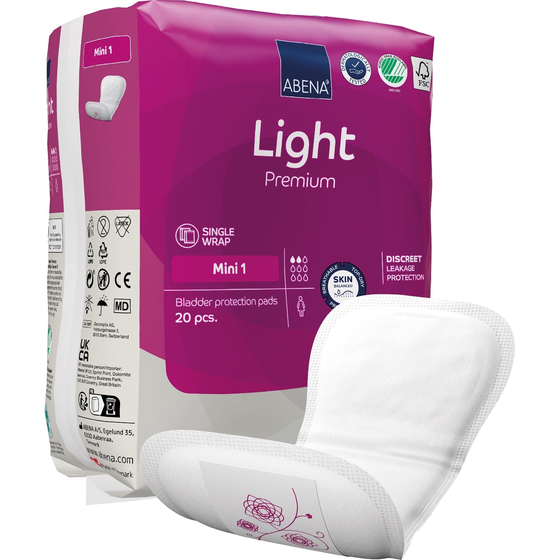 Light Premium Mini 1 bladder pads, 20 pcs, single-wrap pack with folded pad