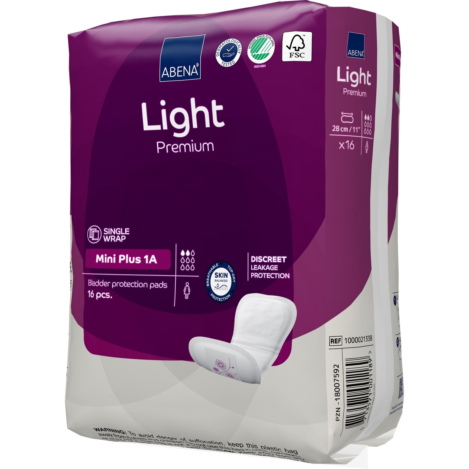 Light Premium Mini Plus 1A bladder pads pack, discreet leakage protection, 16 pcs