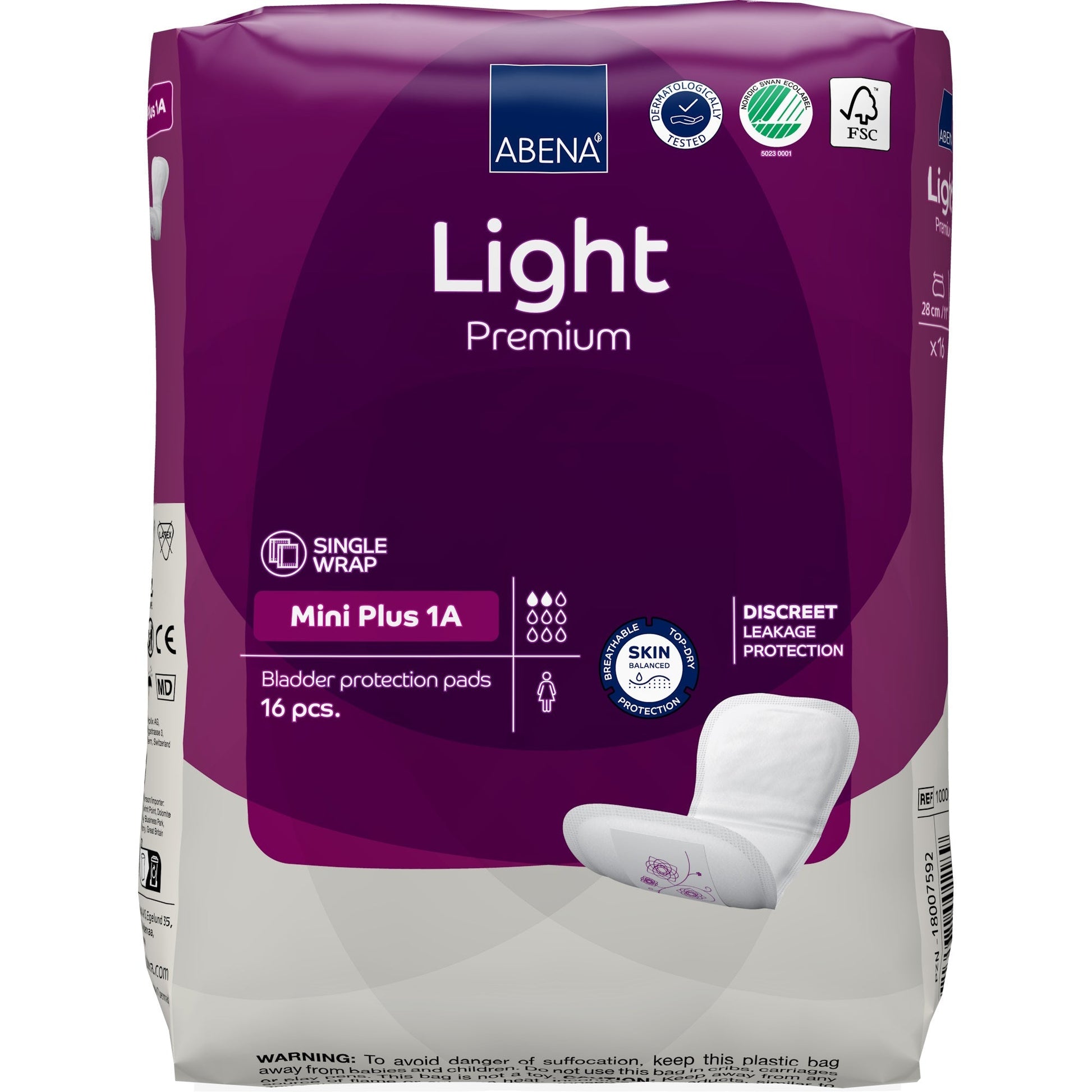 Light Premium Mini Plus 1A bladder pads package with pad pictured, 16 pcs