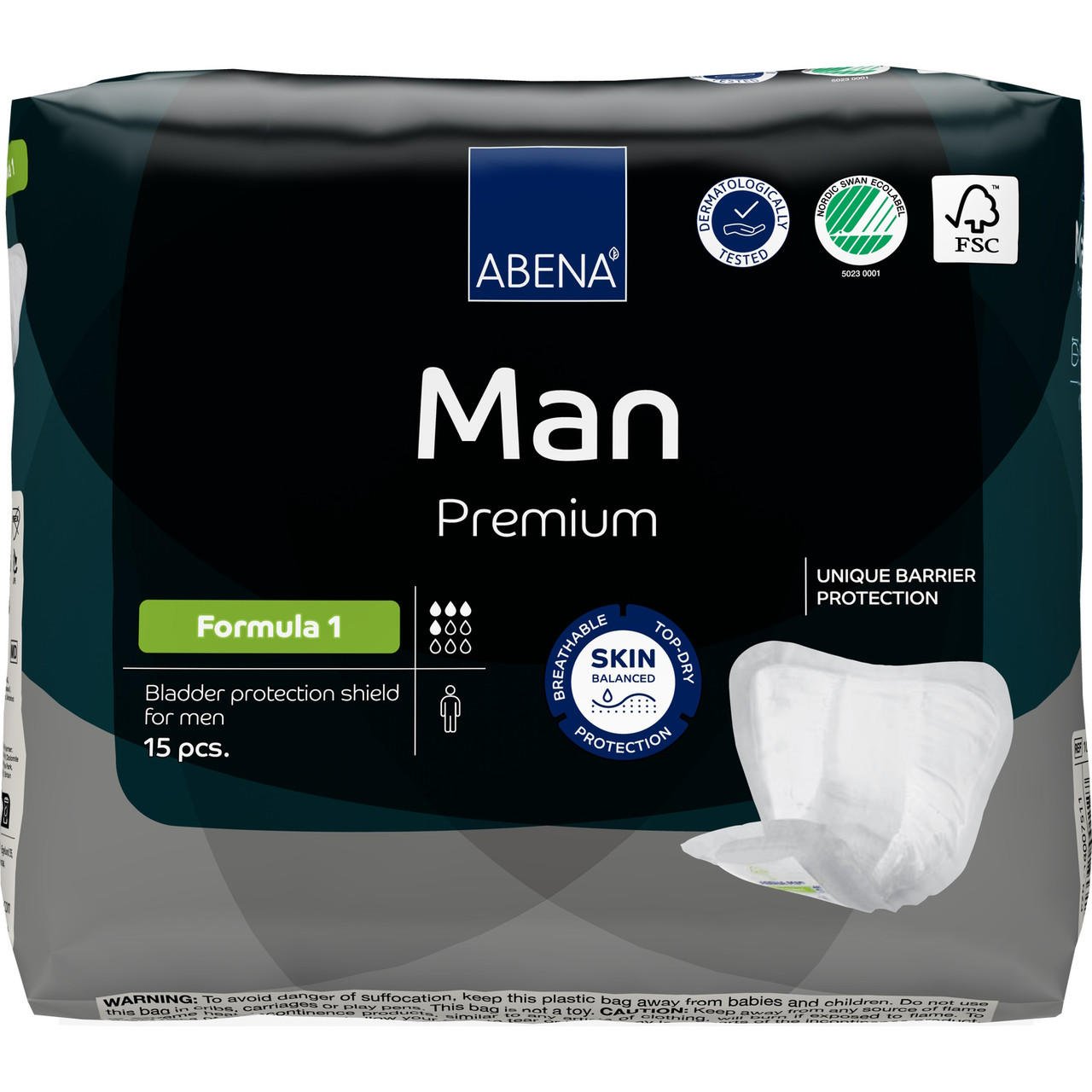 Abena Man Premium Formula 1 pack of 15 insert pads with one pad shown