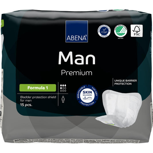 Abena Man Premium Formula 1 pack of 15 insert pads with one pad shown