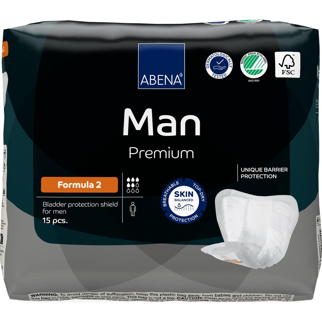 Abena Man premium Formula 2 bladder protection pads, 15 pcs, white
