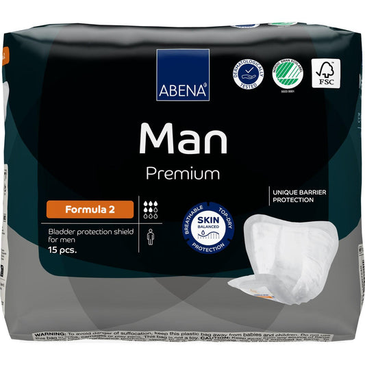 Abena Man premium Formula 2 bladder protection pads, 15 pcs, white
