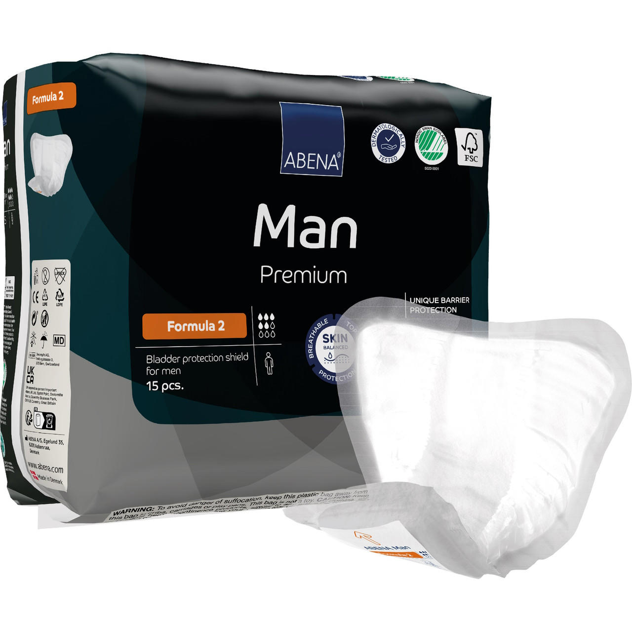 Abena Man Formula 2 premium insert pads, package of 15, white