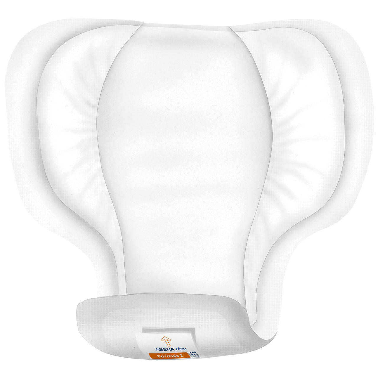 White man incontinence insert pad with rounded wings, printed label