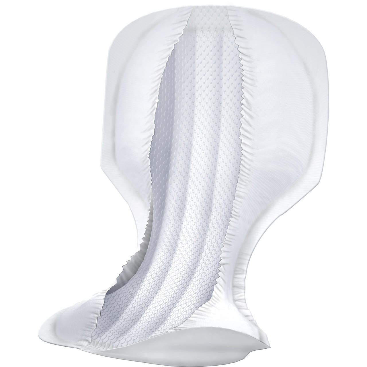 White bladder protection pad with textured absorbent center and side ruffles