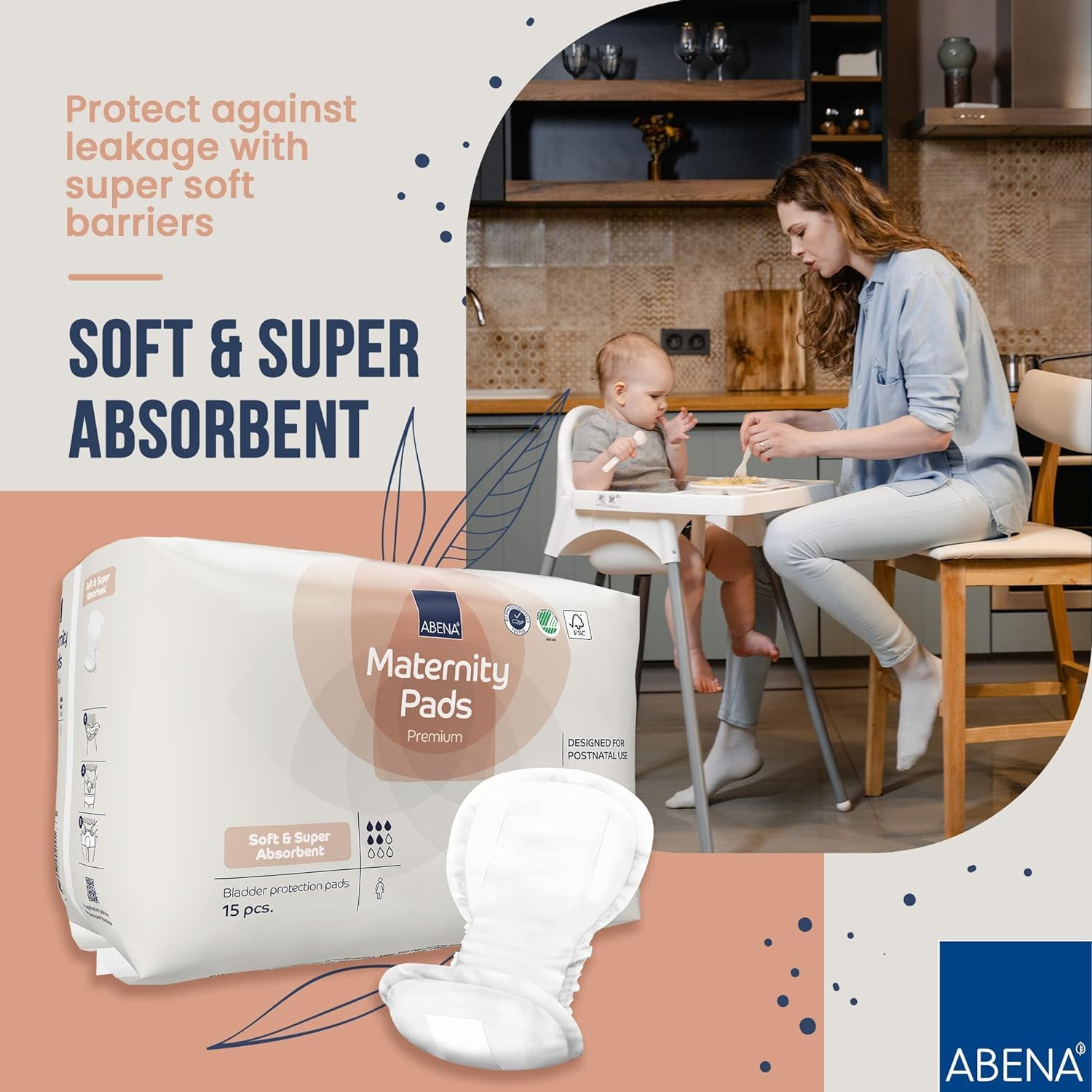 Maternity pads premium pack with absorbent pad and protective barrier