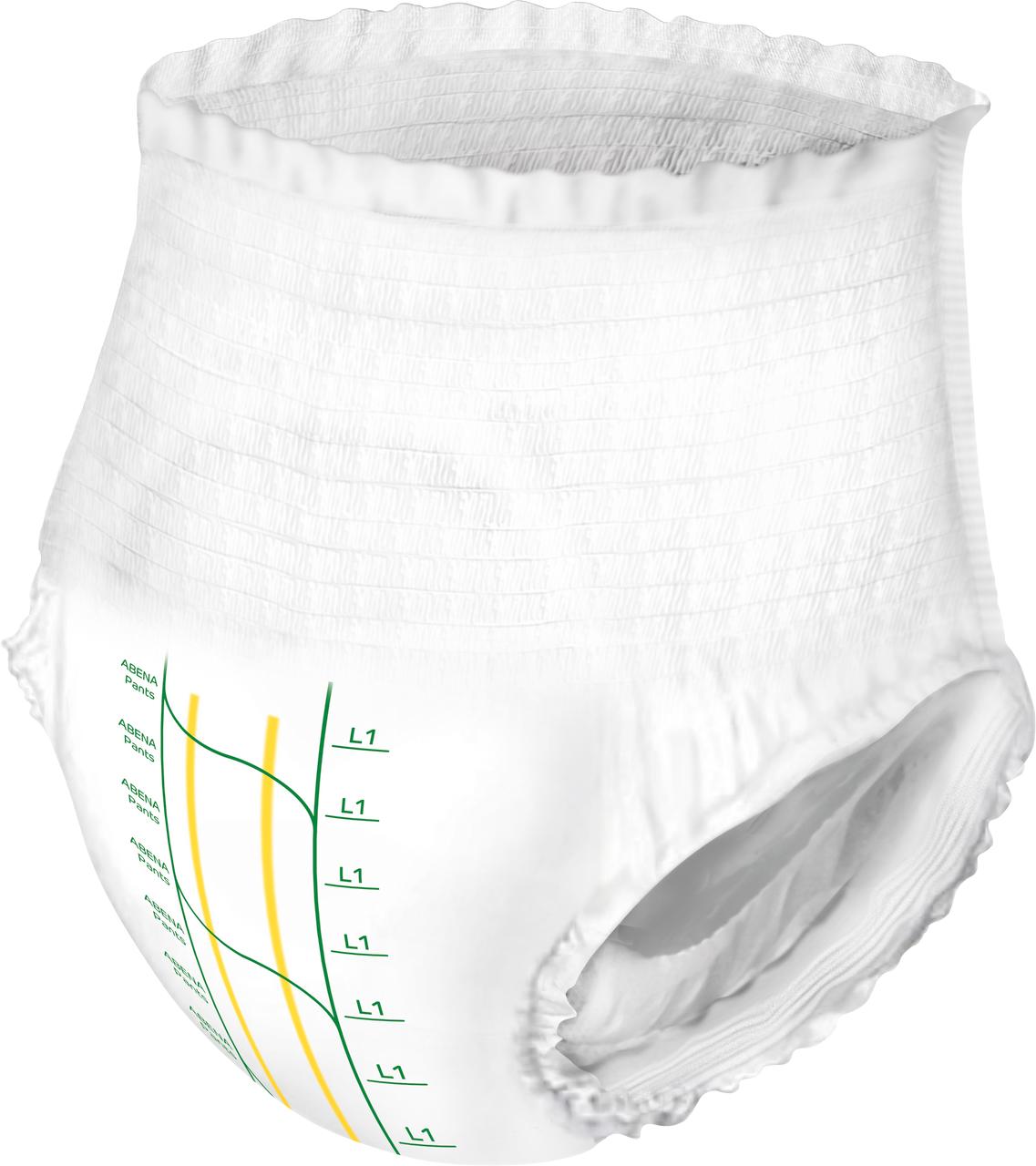 White pull-on incontinence underwear with waist elastic, size L1, side view
