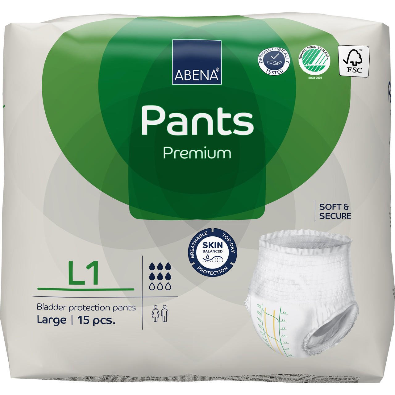 Pants Premium pull-on underwear, size L1 (Large), pack of 15