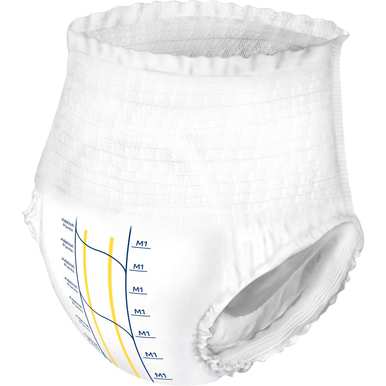 White pull-on incontinence underwear with waist elastic, size M1, side view