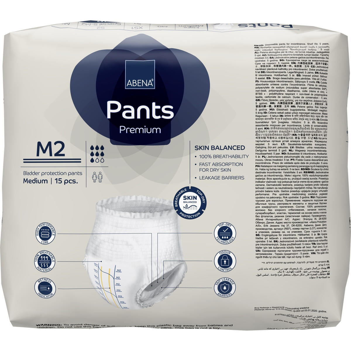 Abena Premium pull-on pants level 2, medium (M2), skin balanced, fast absorption.