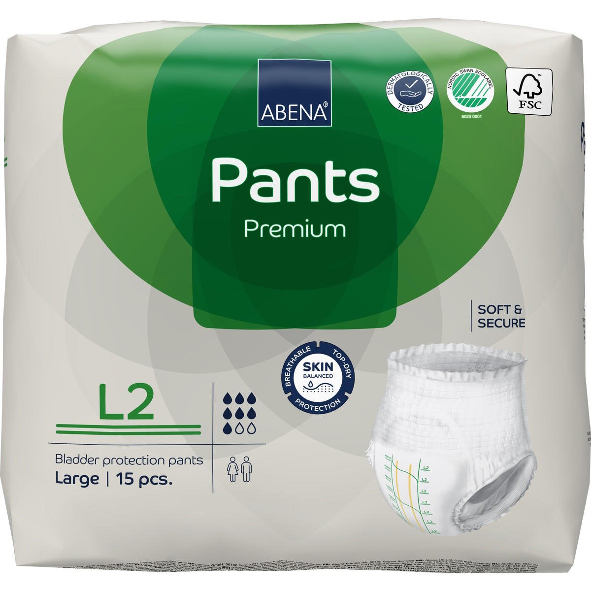Abena Premium pull-on pants level 2, large (L2), bladder protection, 15 pcs.