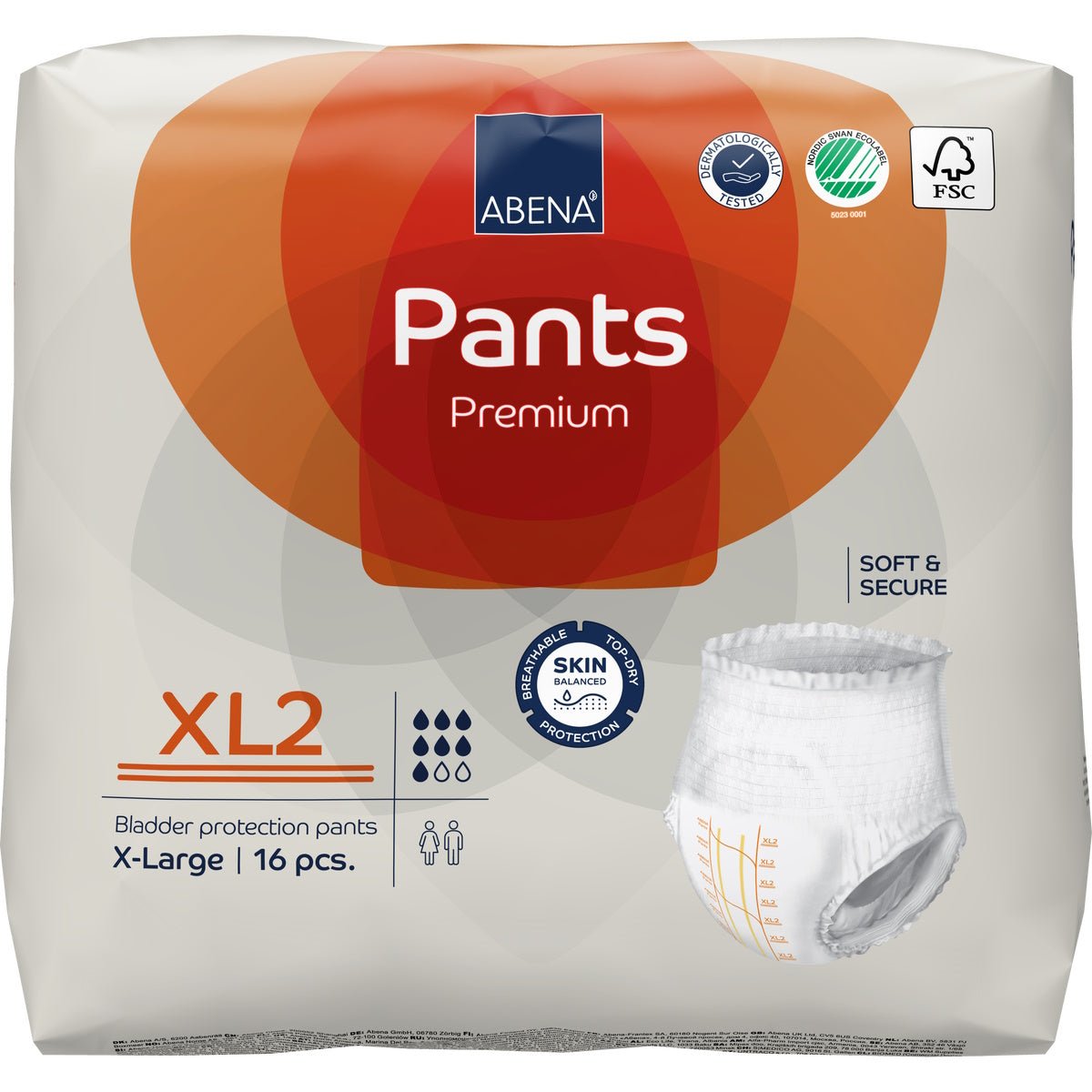 Abena Premium pull-on pants level 2, X-large (XL2), bladder protection, 16 pcs.