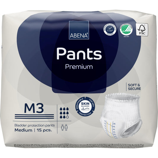 Abena Premium pull-on underwear pants, white disposable briefs, Medium (M3), 15 pcs