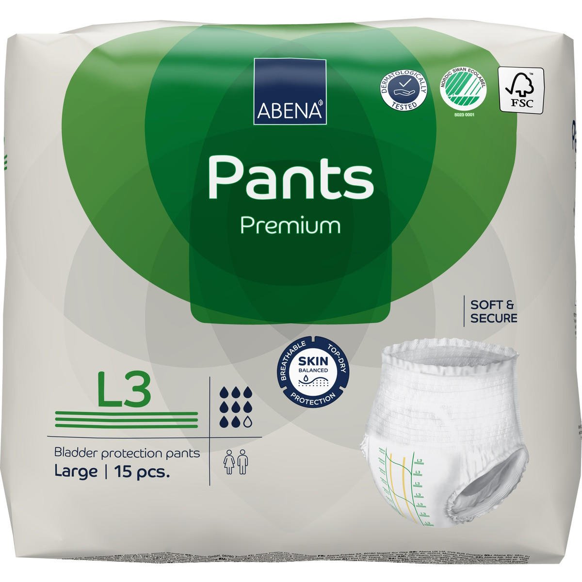 Abena Premium pull-on underwear pants, white disposable briefs, Large (L3), 15 pcs