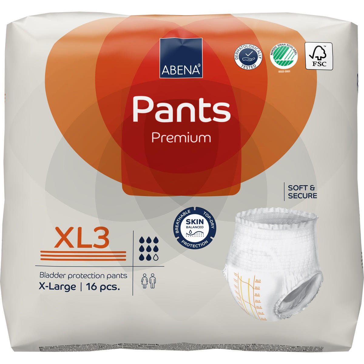 Abena Premium pull-on underwear pants, white disposable briefs, X-Large (XL3), 16 pcs