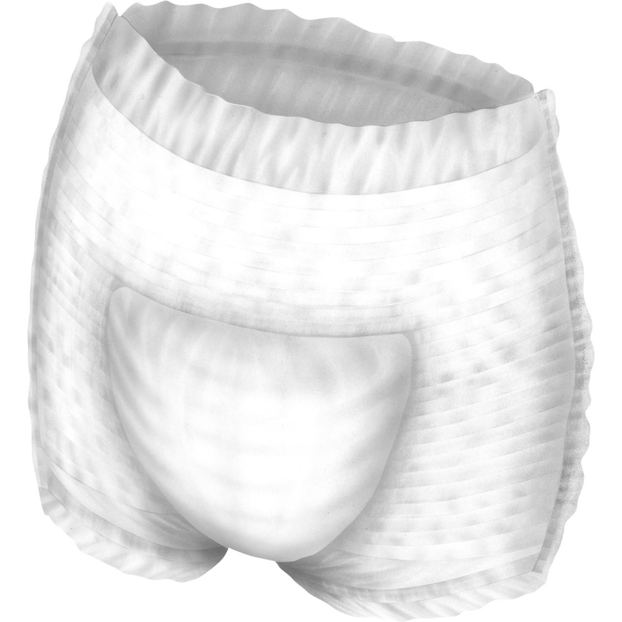 White pull-on absorbent underwear with elastic waistband