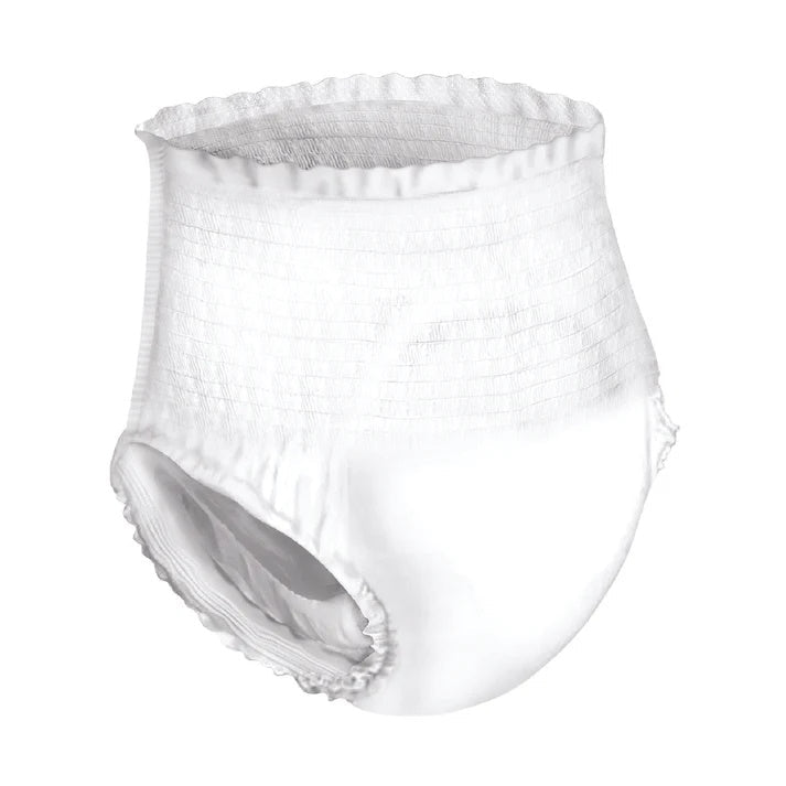 White pull-on absorbent underwear brief, disposable protective pants