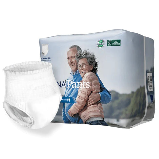 Medium pull-on absorbent underwear with outer packaging and folded white brief
