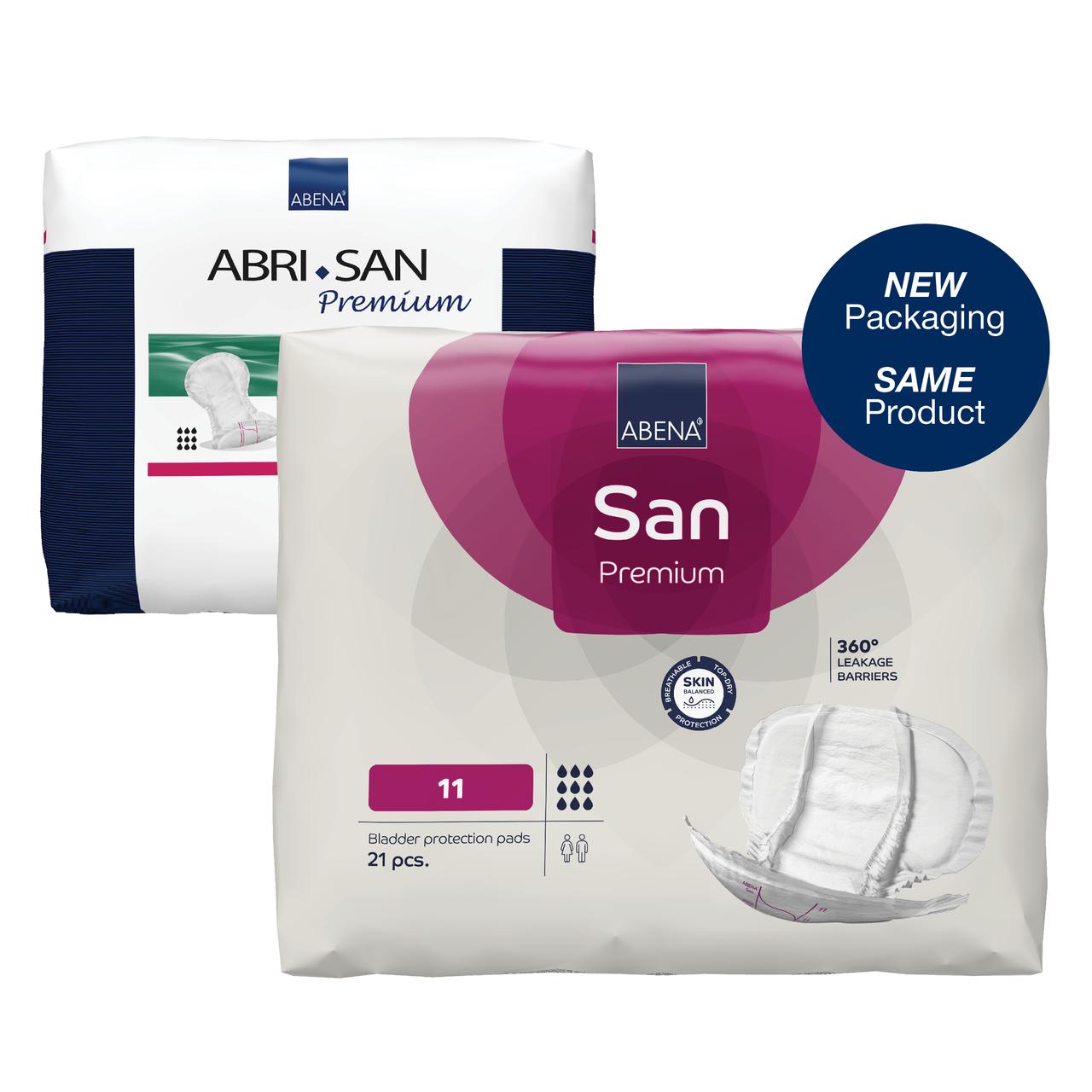 ABRI•SAN Premium incontinence pads, size 11, 21 count pack with white protective pads