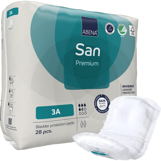 ABENA San Premium incontinence pads, size 3A, 28 count pack with white protective pads