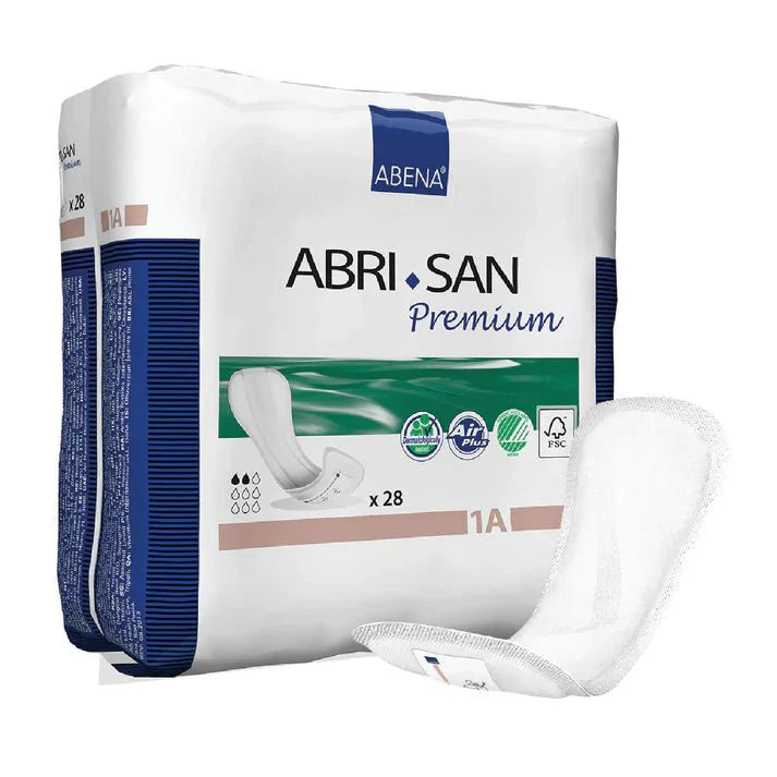 ABRI•SAN Premium incontinence pads, x 28 pack with attached white pad