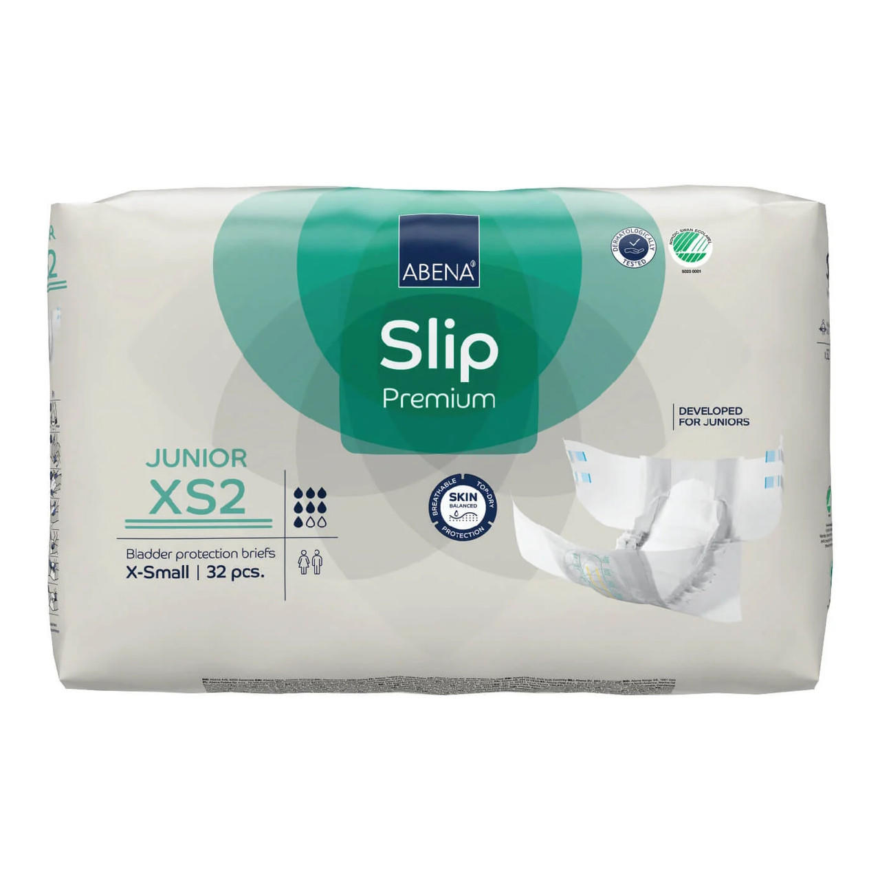 Slip Premium junior incontinence briefs, XS2 X-Small, bladder protection, 32 pcs