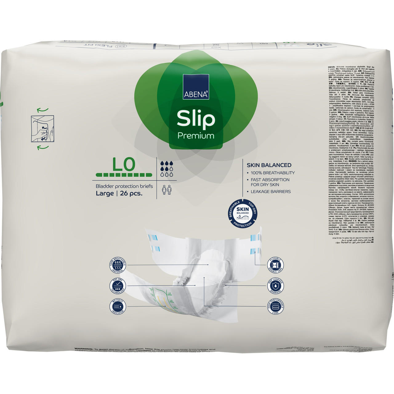 Slip Premium adult diapers, Level 0 (LG), back view, large, pack of 26