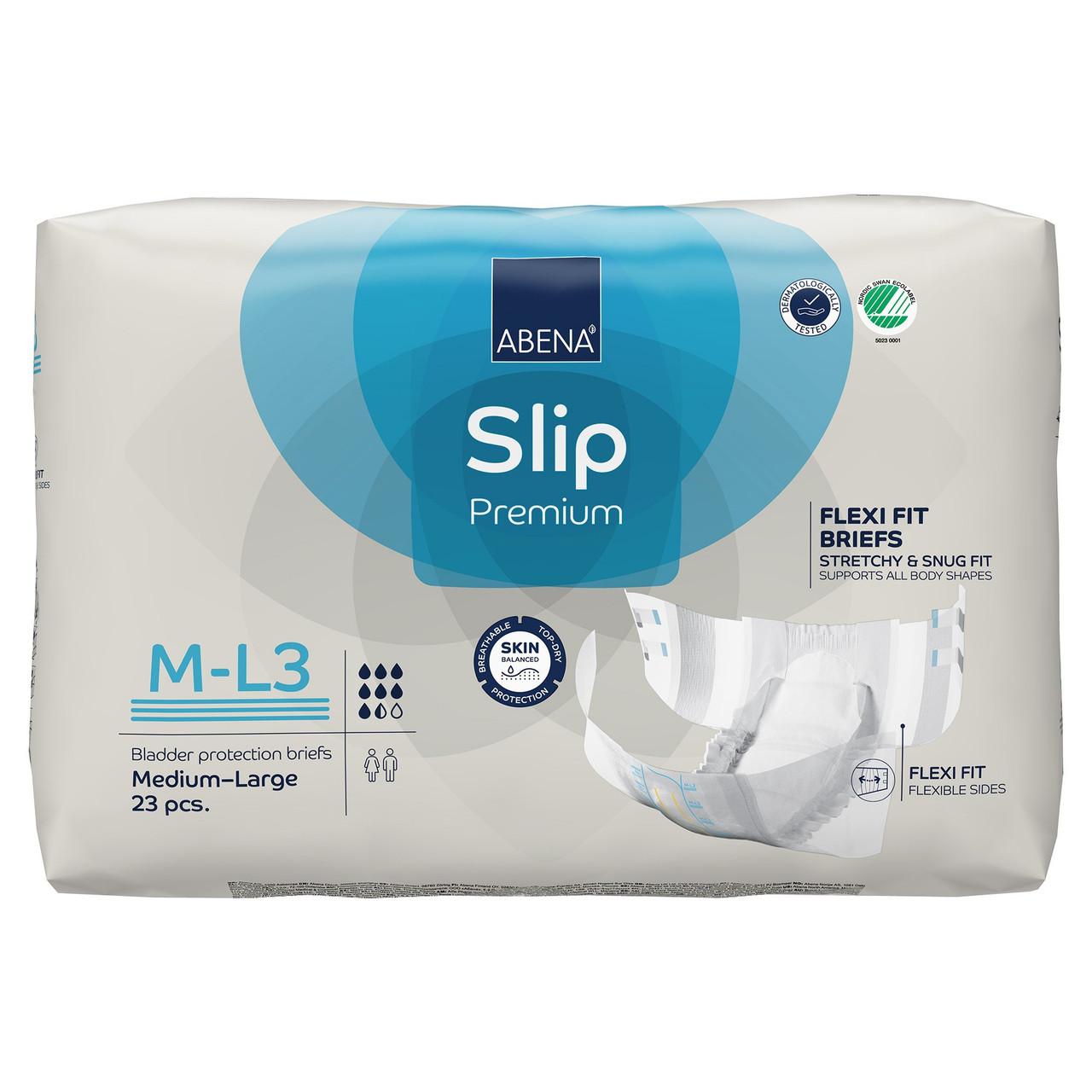 Abena Slip Premium Flexi Fit briefs, M-L Level 3, 23 pcs, white package view.