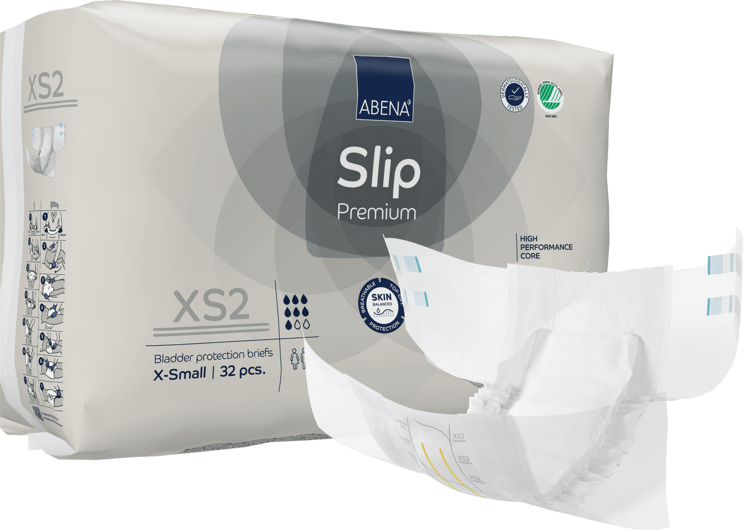 Slip Premium adult diapers, XS2 X-Small bladder protection brief, 32 pcs
