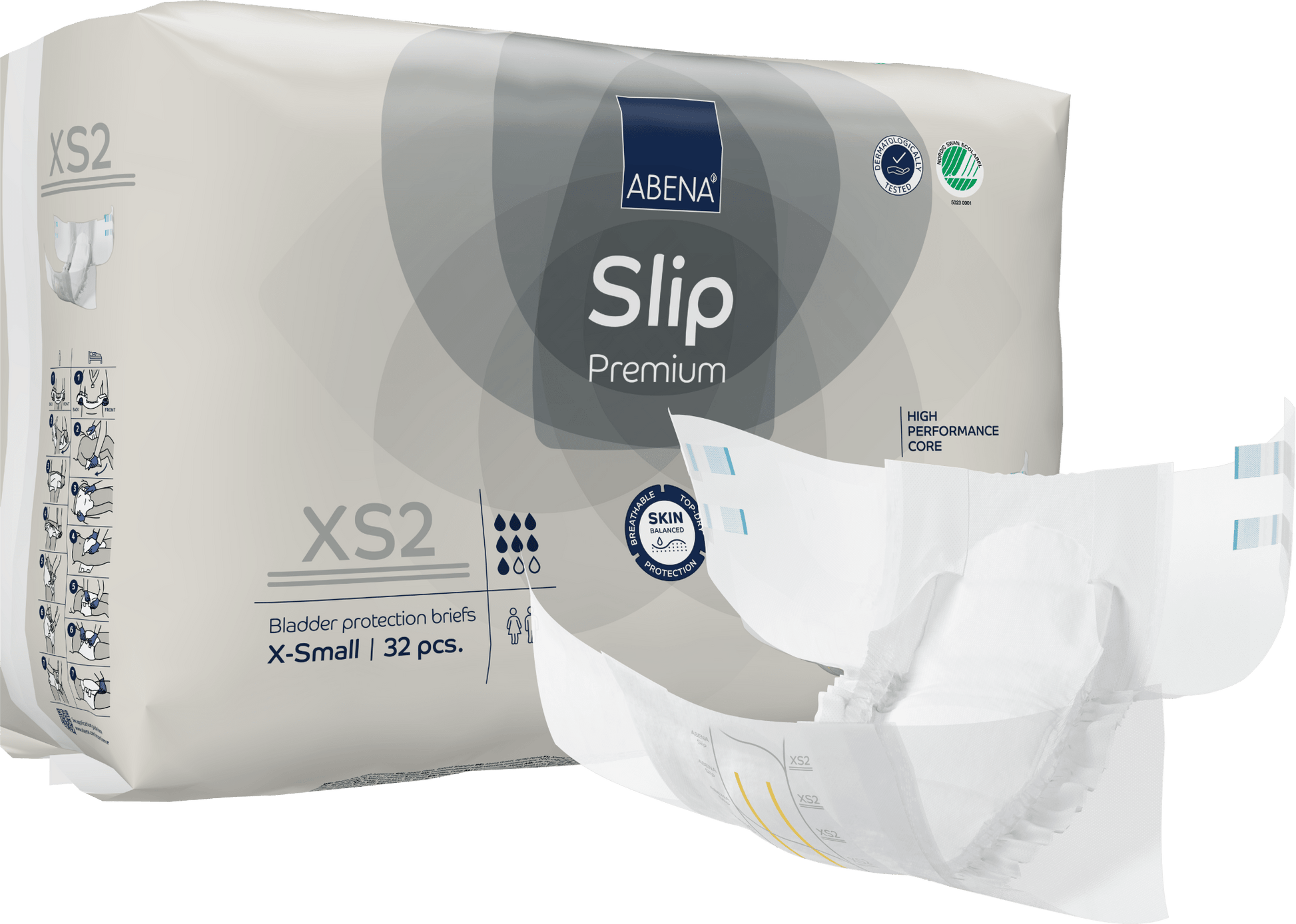 Slip Premium adult diapers, XS2 X-Small bladder protection brief, 32 pcs