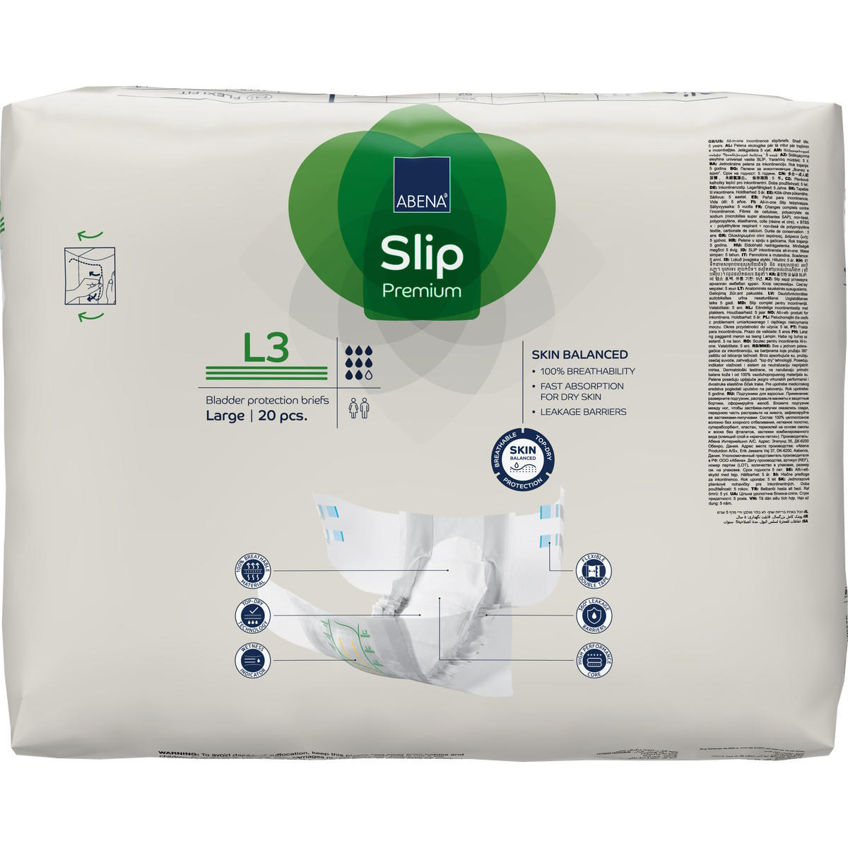 Abena Slip Premium Level 3 adult diapers, size L3 large, pack of 20