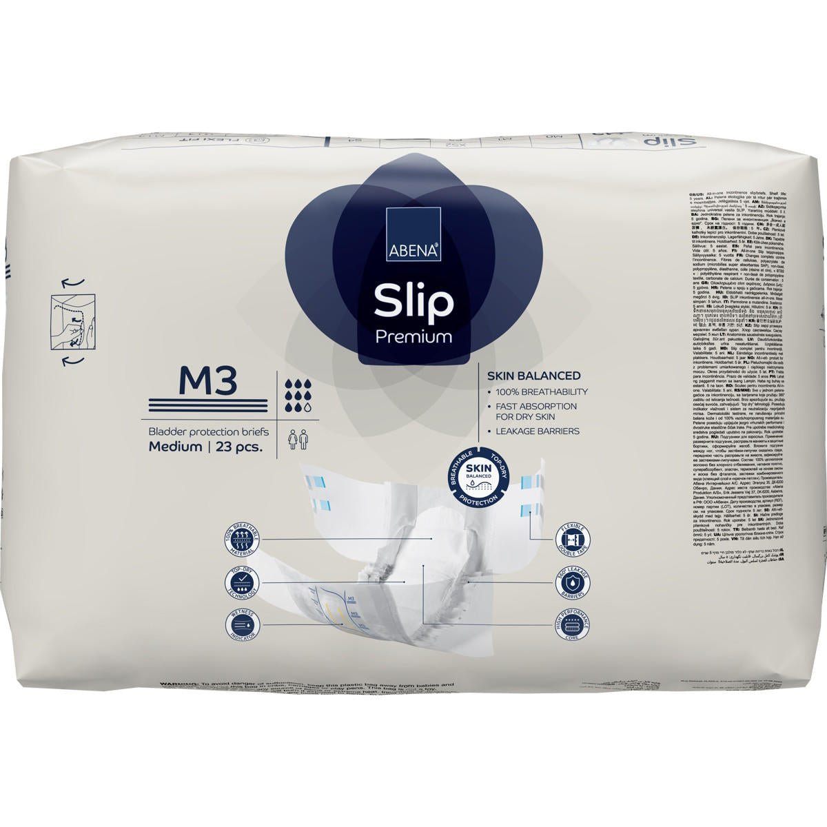 Abena Slip Premium Level 3 adult diapers, size M3 medium, pack back panel