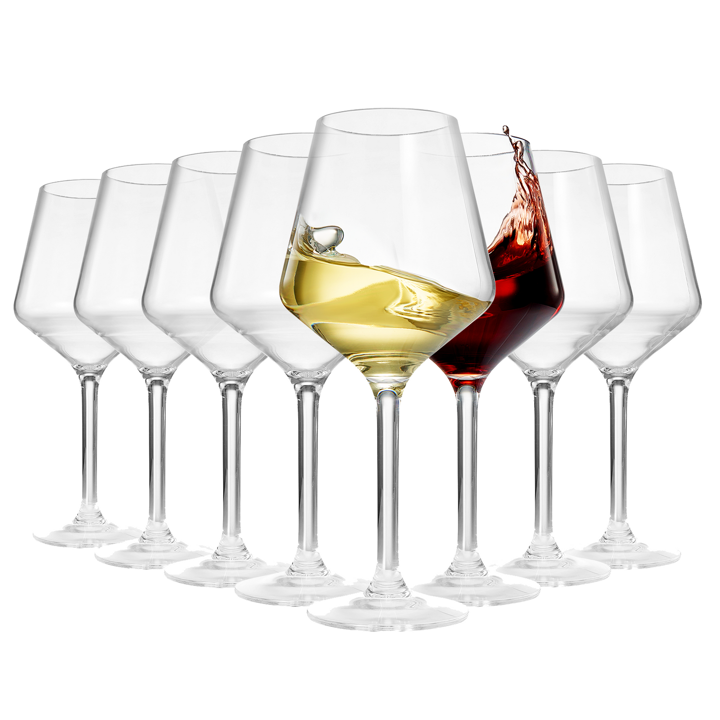 Set of 8 acrylic stemmed wine glasses, clear goblets with long stems