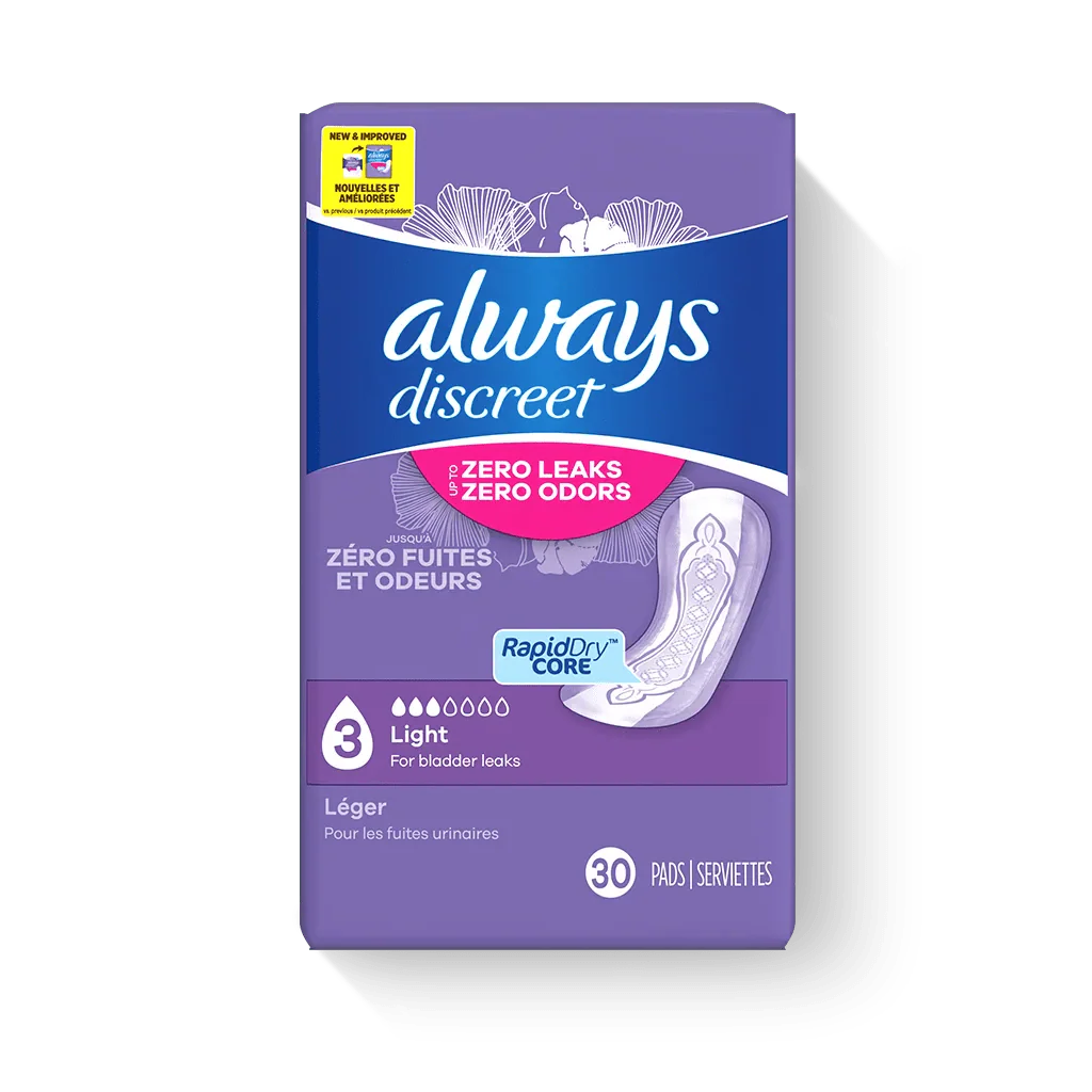 Always Discreet Light pads, 3 drops, 30 count package