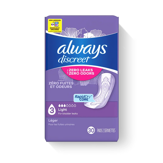 Always Discreet Light pads, 3 drops, 30 count package